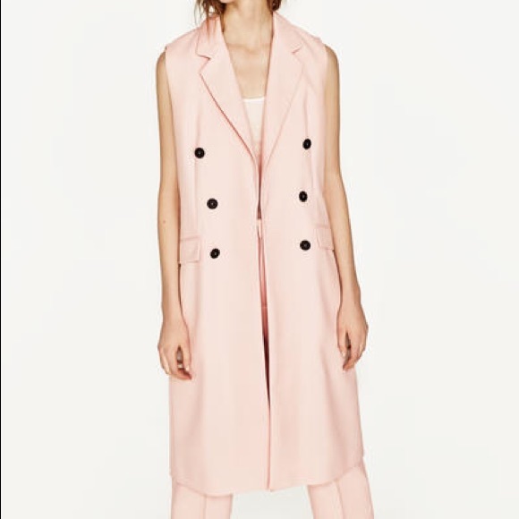 NWT Zara Pastel Blush Pink Long Vest Blazer - Picture 2 of 8